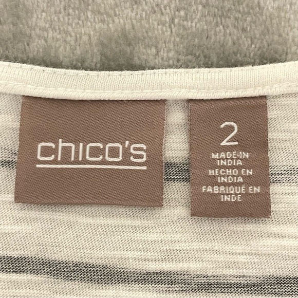 Chico’s Size 2 (US L=fits 12–14)floral Stripe Cotton Tee Shirt Short Sleeve Top - Picture 2 of 7